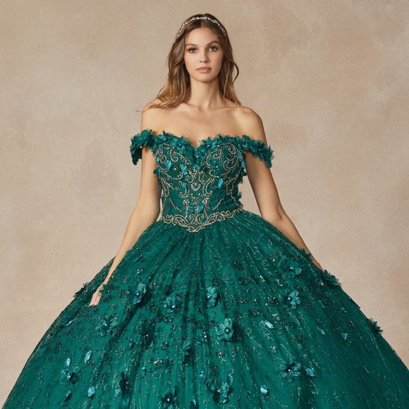 NEW CUT-AWAY SHOULDER SLEEVEELESS FLORAL BALL GOWN WITH LACE UP BACK JT 1443